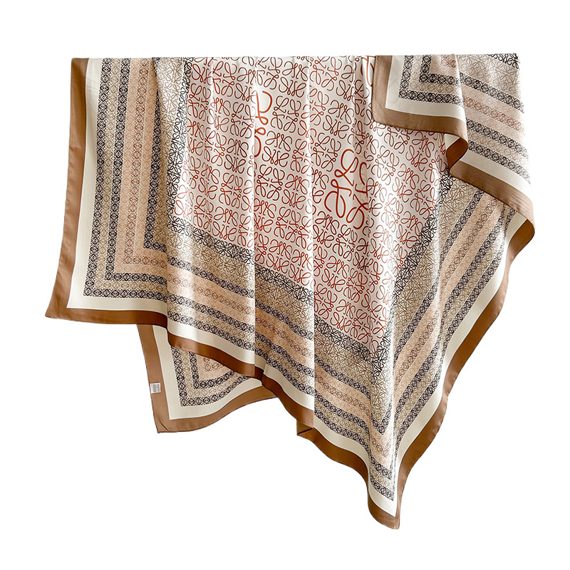 Venta caliente coreana, simple, nicho, diseño creativo, impresión, bufanda cuadrada de sarga, sensación de alto nivel, chal fresco a juego para mujer