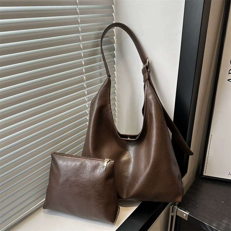 Модная сумка из мягкой кожи, женская простая повседневная сумка-тоут, вместительная ретро-сумка для мамы и дочки.
