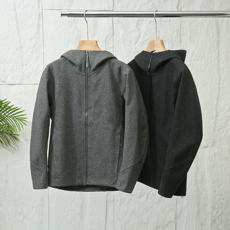 Men's Spring Wool Softshell Outdoor Breathable Hooded Loose Fleece Warm Wool Jacket Coat