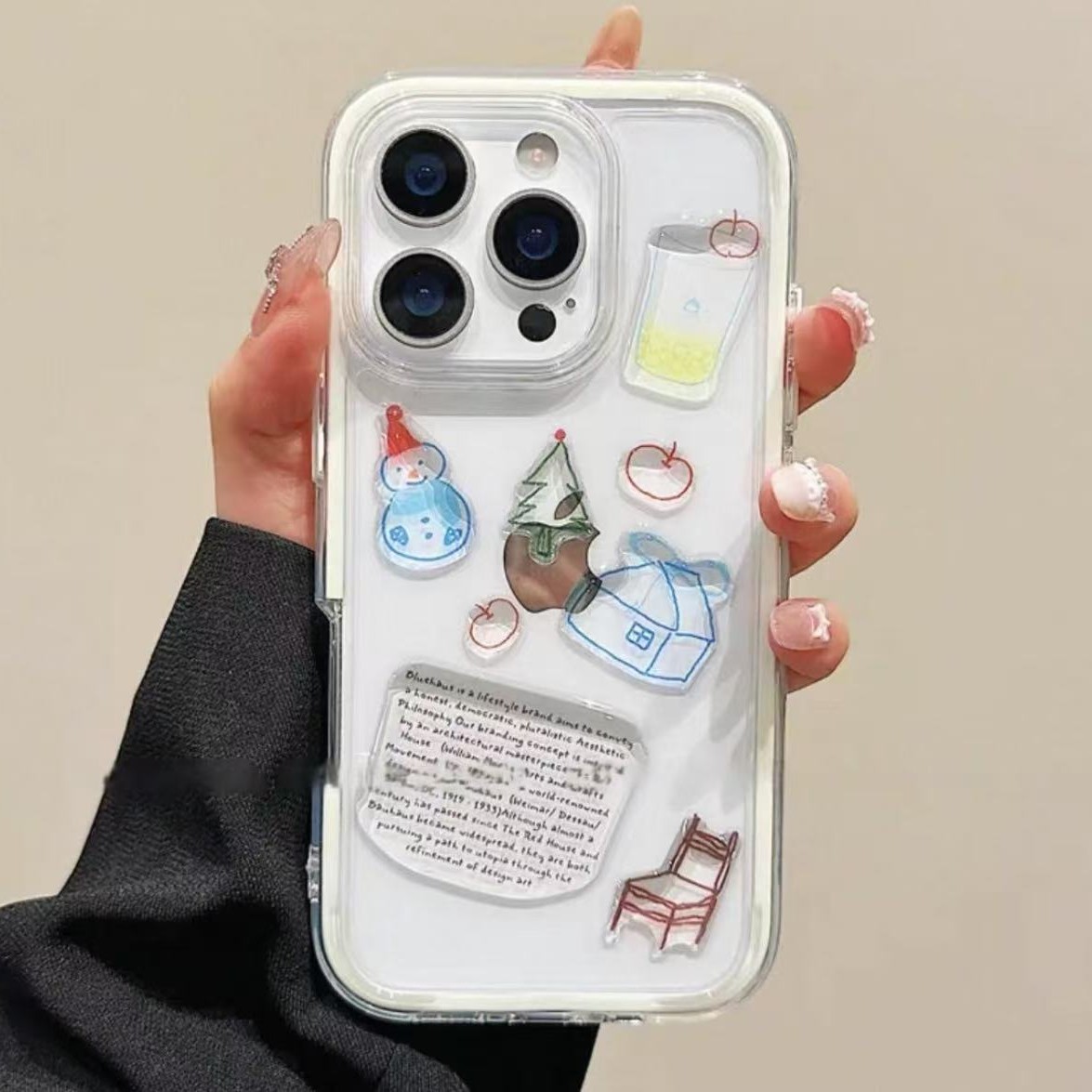 Pegatina de muñeco de nieve DIY transparente simple para iphone15 3 en 1 16ProMax funda para teléfono móvil Apple 14/13