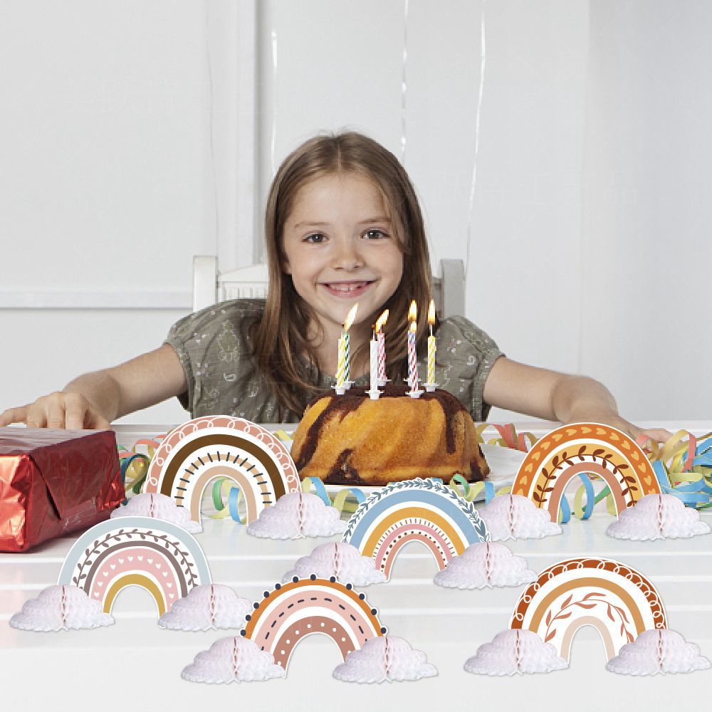 Bohemia cumpleaños fiesta decoración nube cumpleaños tire bandera Groovy Arco Iris panal decoración cumpleaños traje