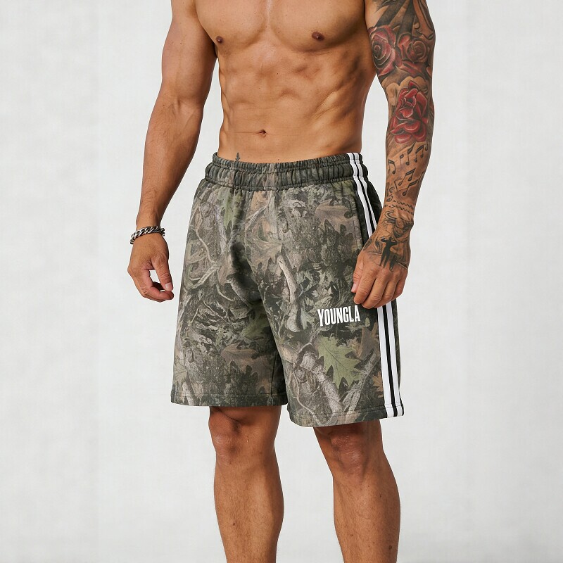 American Trendy Brand Youngla Striped Fitness Sports Shorts, Casual Camouflage Retro Letter Shorts for Men American Trendy Brand Youngla Striped Fitness Sports Shorts, Casual Camouflage Retro Letter Shorts for Men