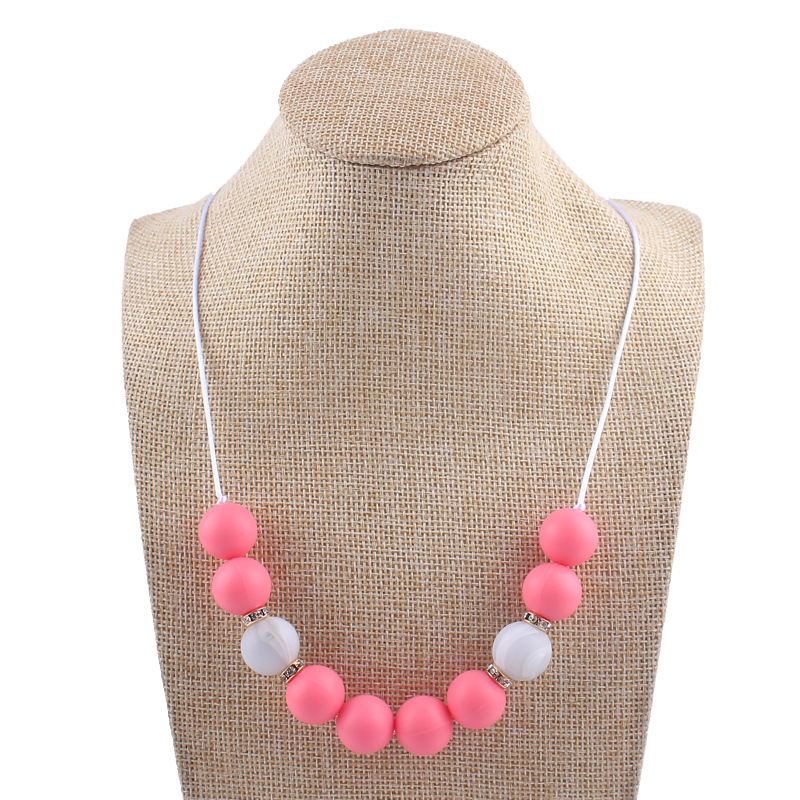 Bebé creativo DIY brillante diamante con cuentas COLLAR COLGANTE contraste color cuentas de silicona molienda palo masticable colgante collar