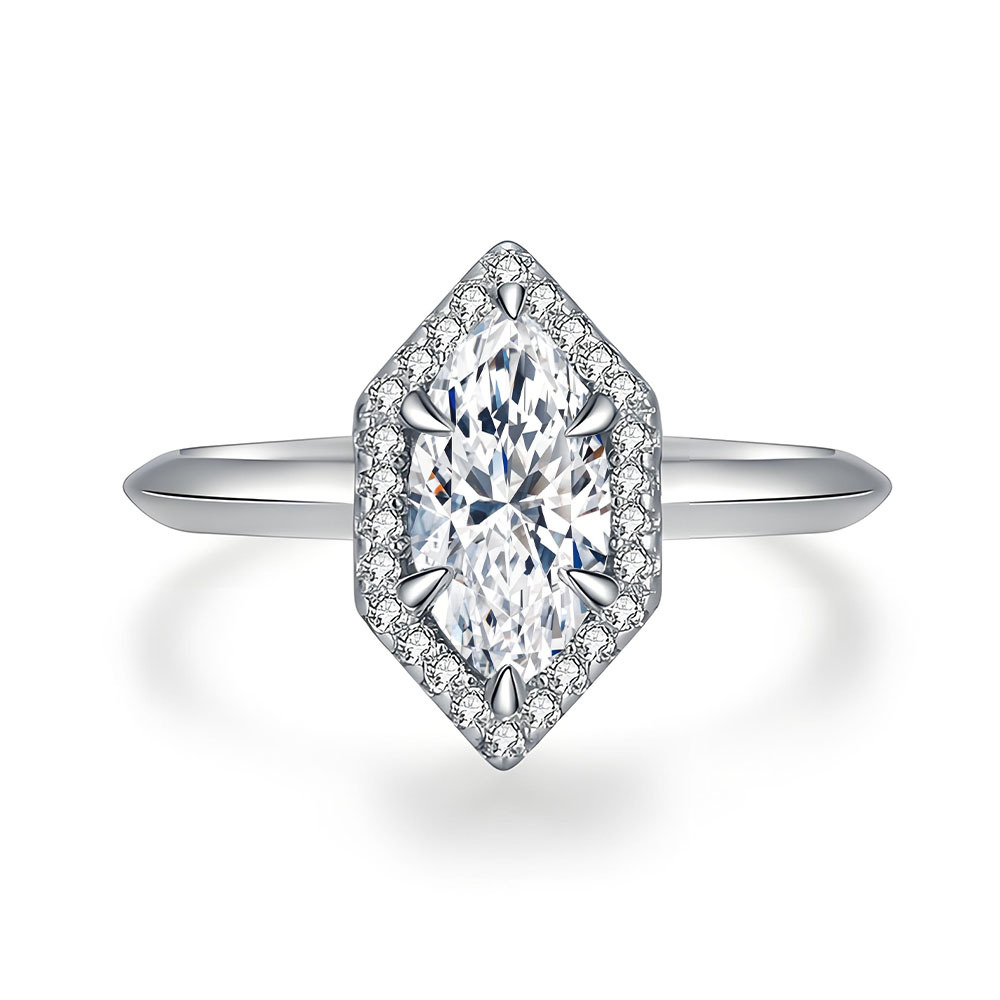 5X10Mm Marquise-Shaped 1Ct Moissanite Ring European and American Ins Cross-Border E-Commerce S925 Sterling Silver Proposal Engagement Diamond Ring