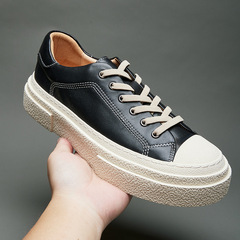 New style skate shoes, niche geometric design, cowhide versatile casual summer white sneakers for men, trendy platform shoes with thick soles and height-increasing effect