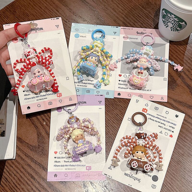 Authentic Bubble Mart Car Series Dopamine Small Cute Fashion Bag Pendant Anti-Lost Mobile Phone Rope Chain