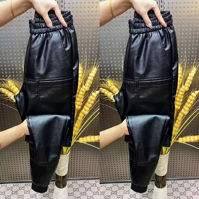 秋冬新款保暖皮裤男士宽松百搭束脚裤潮流防风防水小脚休闲裤