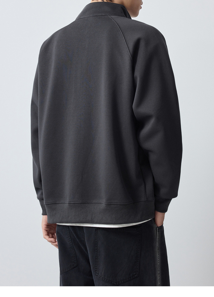 Áo hoodie nam nỉ cổ đứng khóa kéo phong cách thể thao thành phố — đen chi tiết 21