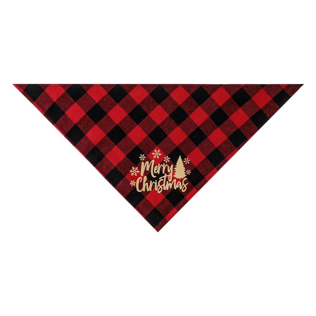 Nuevo Rojo Negro Verde Negro Plaid dorado perro saliva toalla sola capa triángulo toalla Navidad mascota bufanda babero