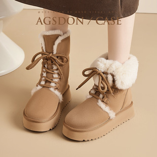 Augu Shiden Women's Snow Boots 2025 Winter New Style Fleece-Lined Thickened Lace-Up Short Boots Convertible Thick-Soled Cotton Shoes