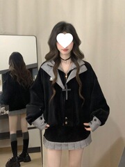 学院风撞色拼接翻领外套女2025秋季新款ins宽松百搭休闲夹克上衣