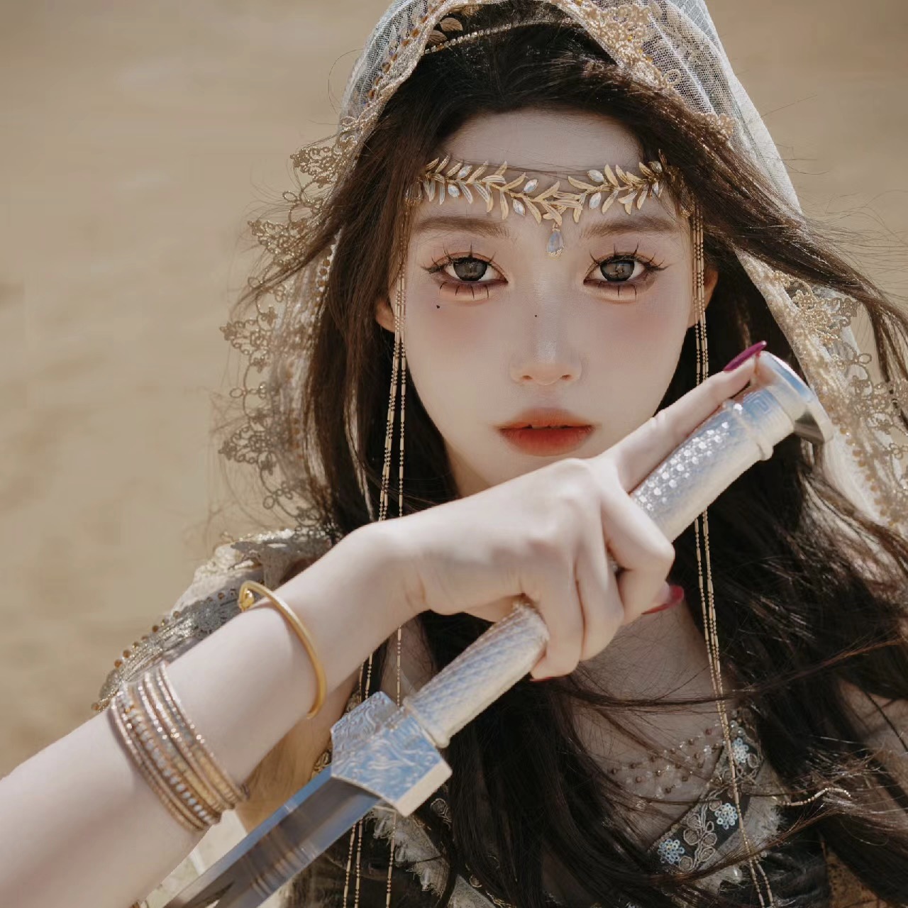 Ancient Style Headwear Ancient Clothing Accessories Chinese Clothing Exotic Style Hair Ornament Necklace Headgear Western Region Princess Hair Crown Ethnic Style Photo