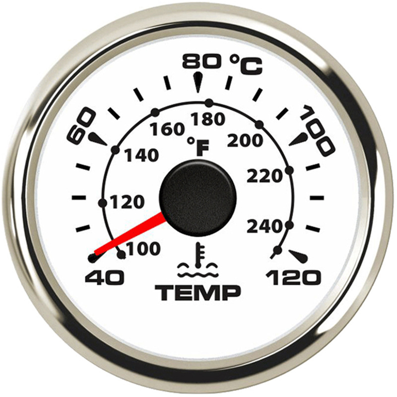 ELING 52mm Pointer Temperature Gauge 40-120℃ Adjustable Backlight (automobile instrument) - silver-edge-white-background-pointer-1
