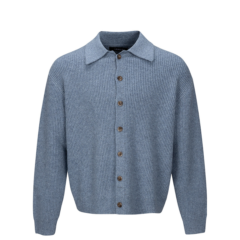 Wool blend American retro boxy short wide knit cardigan, unisex loose-fit sweater with a turn-down collar, casual outerwear for couples Wool blend American retro boxy short wide knit cardigan, unisex loose-fit sweater with a turn-down collar, casual outerwear for couples