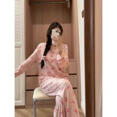 少女蝴蝶结休闲睡衣女套装春秋款2025新款可爱甜美长袖长裤家居服