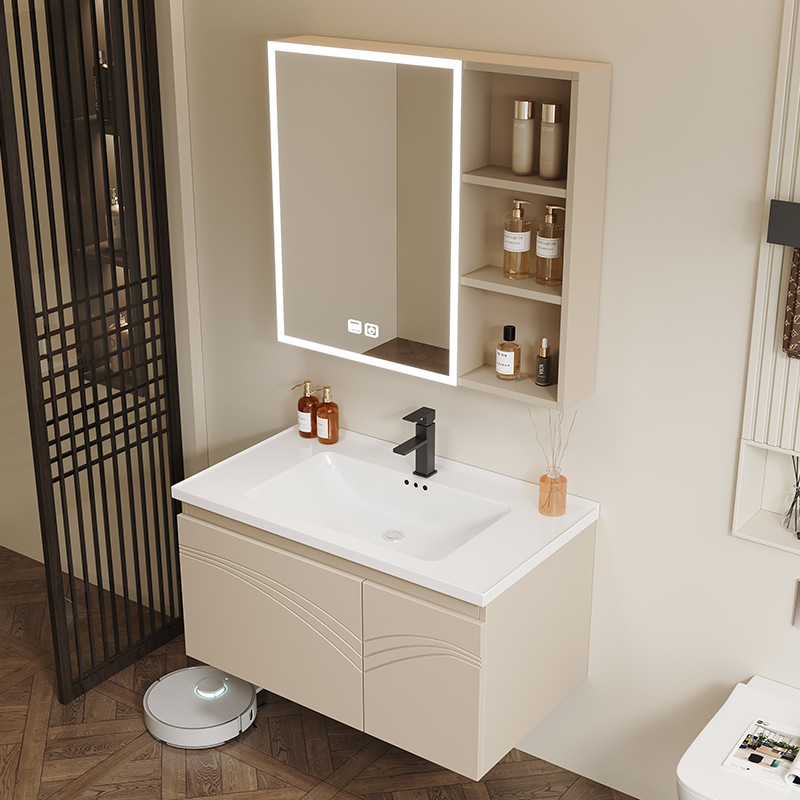 Gabinete de baño de aire crema cerámica integral lavabo de baño lavabo