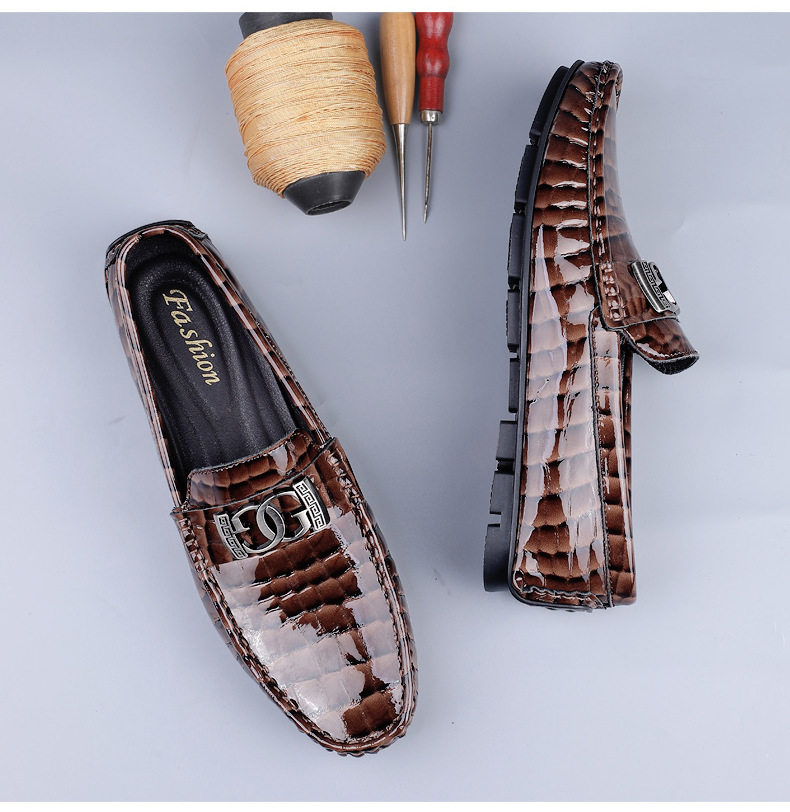 Giày lười nam da bò xỏ chân kiểu Anh, mũi tròn, đế bằng, cỡ lớn — 24708 Màu nâu, 24708 Màu xanh lá cây, 24708 Màu đen chi tiết 12