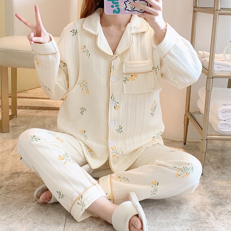 Luna Pajamas Women's Air Cotton Autumn and Winter Thickened Warm Pregnant Women's Nursing Pajamas Postpartum Sandwich Feeding suit