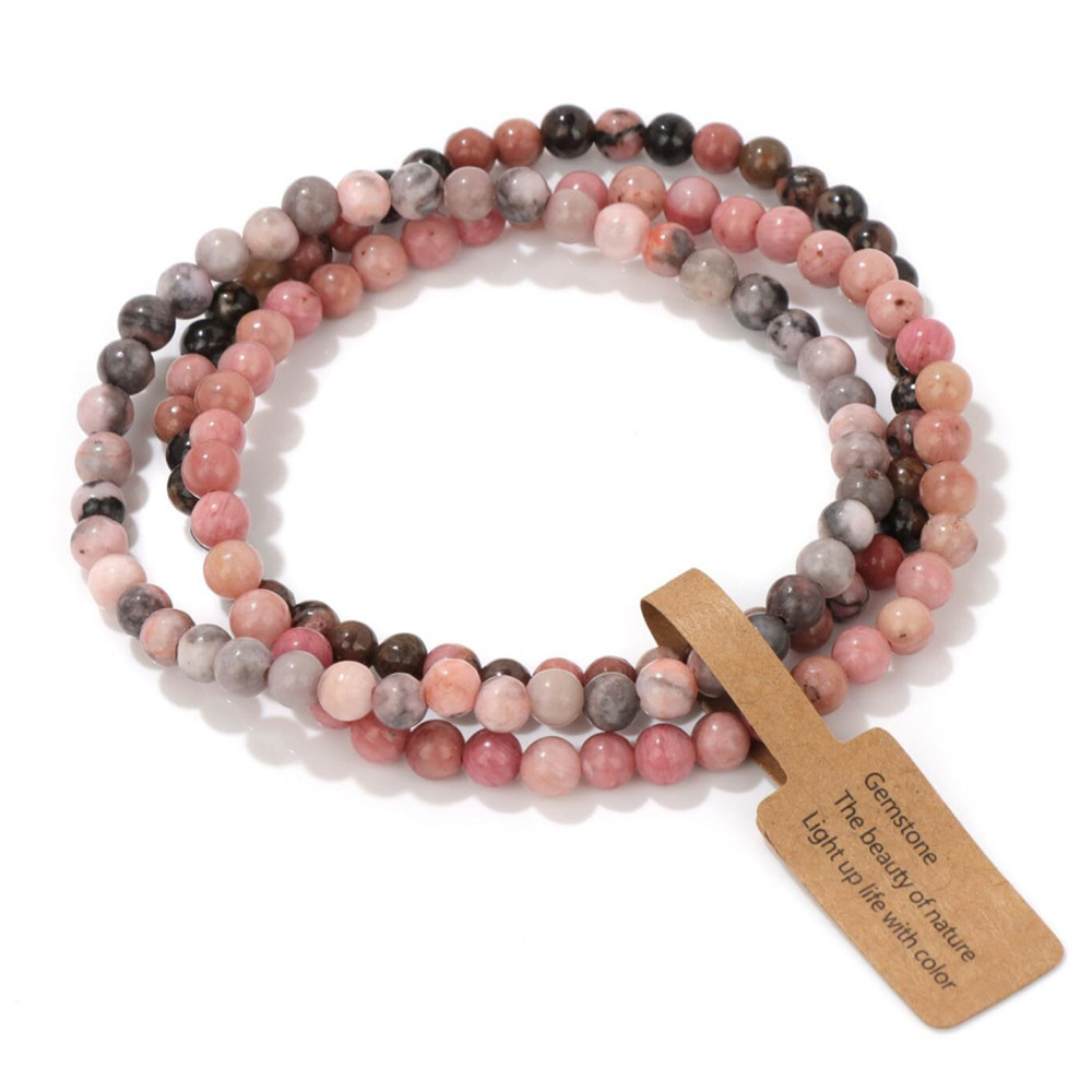 Amazon cross-border new natural stone 4mm beads suit bracelet women's retro label three-layer amethyst jewelry