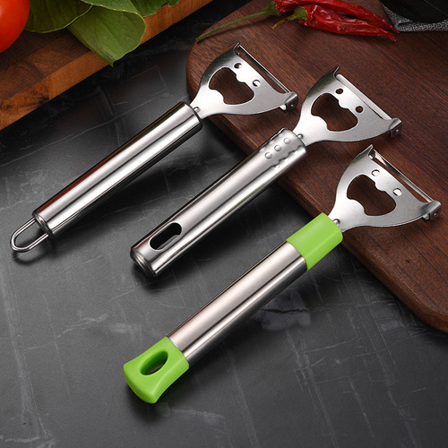 Stainless steel smiley melon planer creative peeling and bottle opening dual-purpose peeler bottle opener kitchen fruit peeling knife