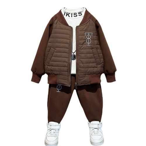 Boys' winter clothing suit thickened  new cotton-padded clothing children's winter warm baby quilted two-piece set