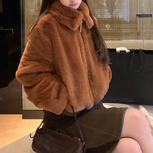 2025秋冬新款环保毛立领保暖好穿仿獭兔毛毛外套短款女仿皮草上衣
