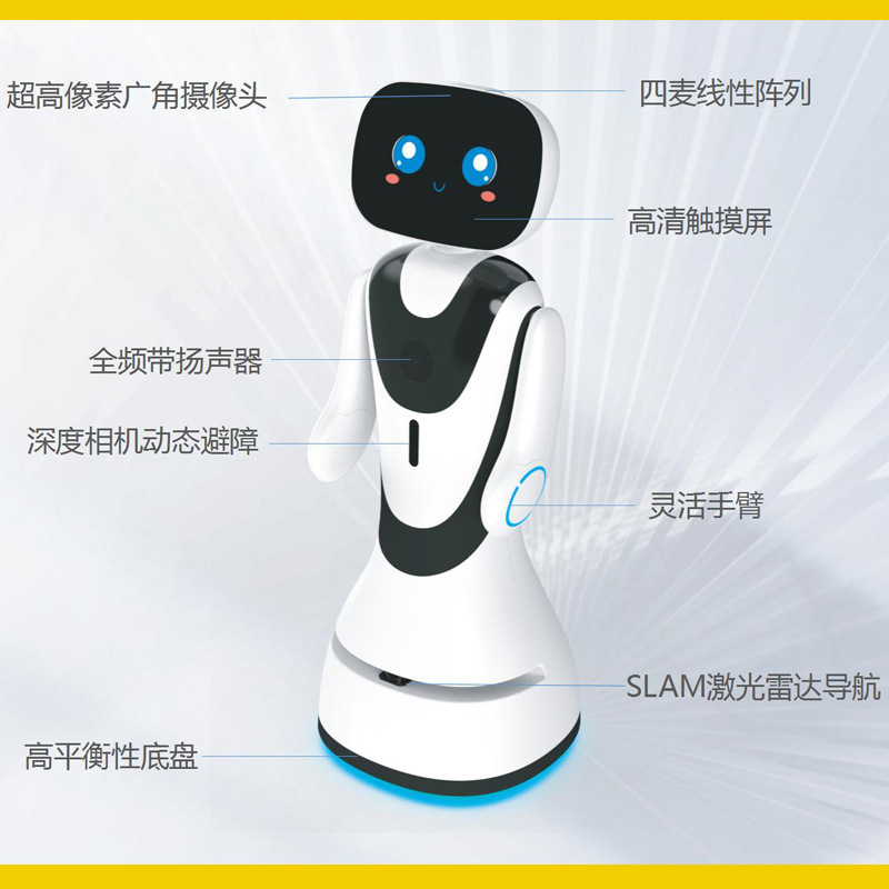 Explicación inteligente Recepción servicio de robot de bienvenida Diálogo de voz sala de exposiciones comerciales Hotel consulta automática Q & A publicidad