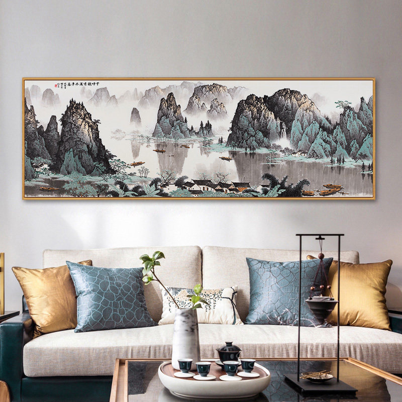 Living room decorative painting, landscape painting, sofa background wall hanging painting, Feng Shui fortune-attracting painting with a backing mountain, new Chinese style for office Living room decorative painting, landscape painting, sofa background wall hanging painting, Feng Shui fortune-attracting painting with a backing mountain, new Chinese style for office