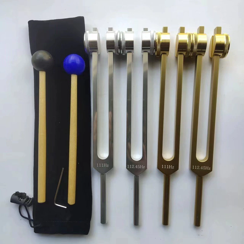 Новый камертон из алюминиевого сплава, золото, серебро, 111 Гц, 112,45 Гц, камертон с тканевым мешком и маленьким молотком без молотка