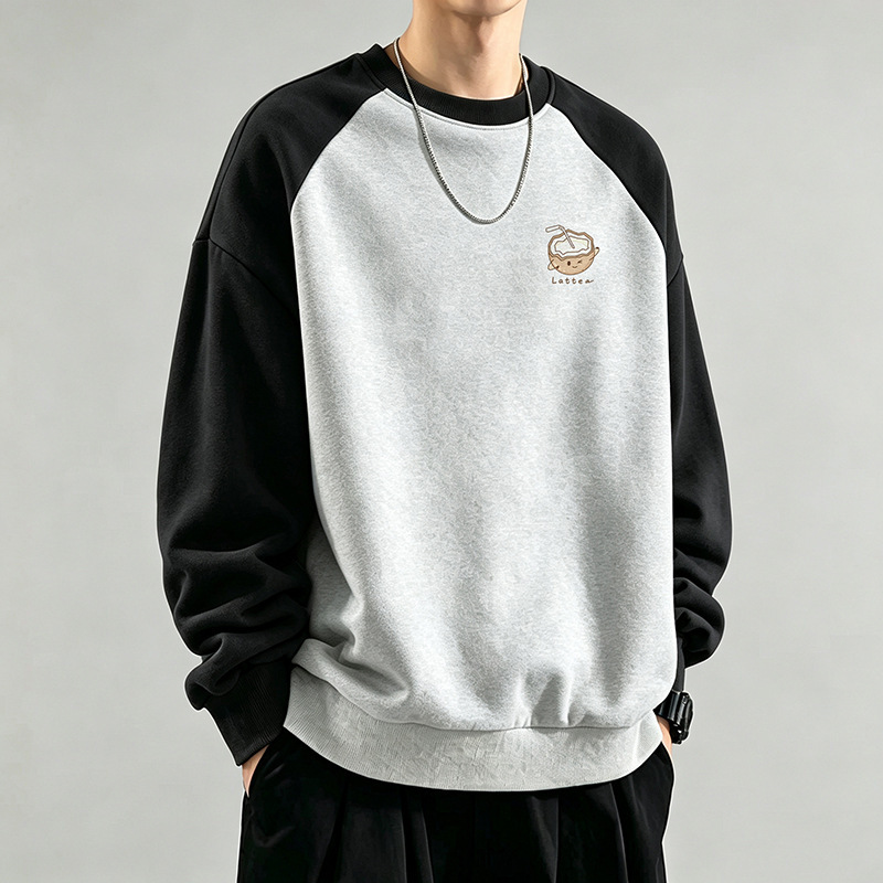 2026 Color-Block Drop-Shoulder Sweatshirt for Men, New Spring/Autumn Style, Loose-Fit Long-Sleeve, Casual and Trendy Base Shirt for Casual Gatherings