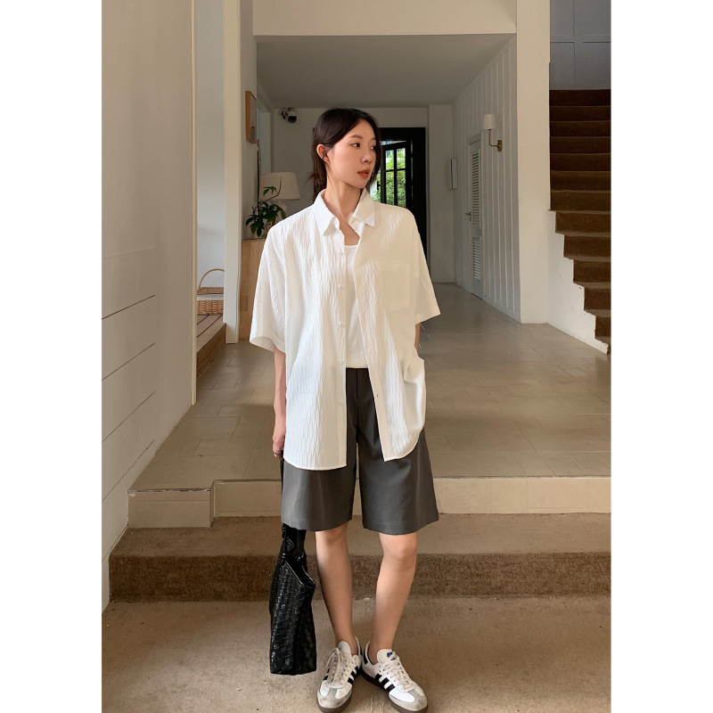 Vs what「海盐乌龙」肌理感慵懒风衬衫外搭物理防晒衬衣女夏薄款|undefined