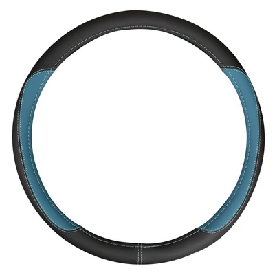 leather, Steering wheel cover - black-blue-36cm