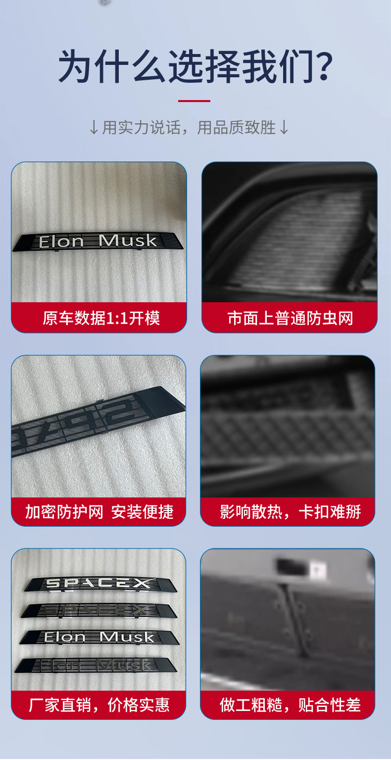 For Tesla Model Starship Musk Insect Net Removable Air Inlet Protection Cover Insect Net