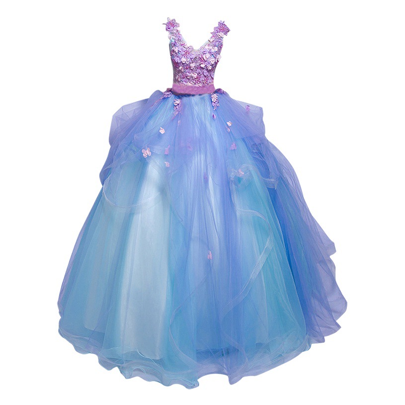 Vestido de noche para banquete, azul, estilo hada floral, para fiesta anual, examen de arte, actuación en escenario, pasarela, presentadora, invierno