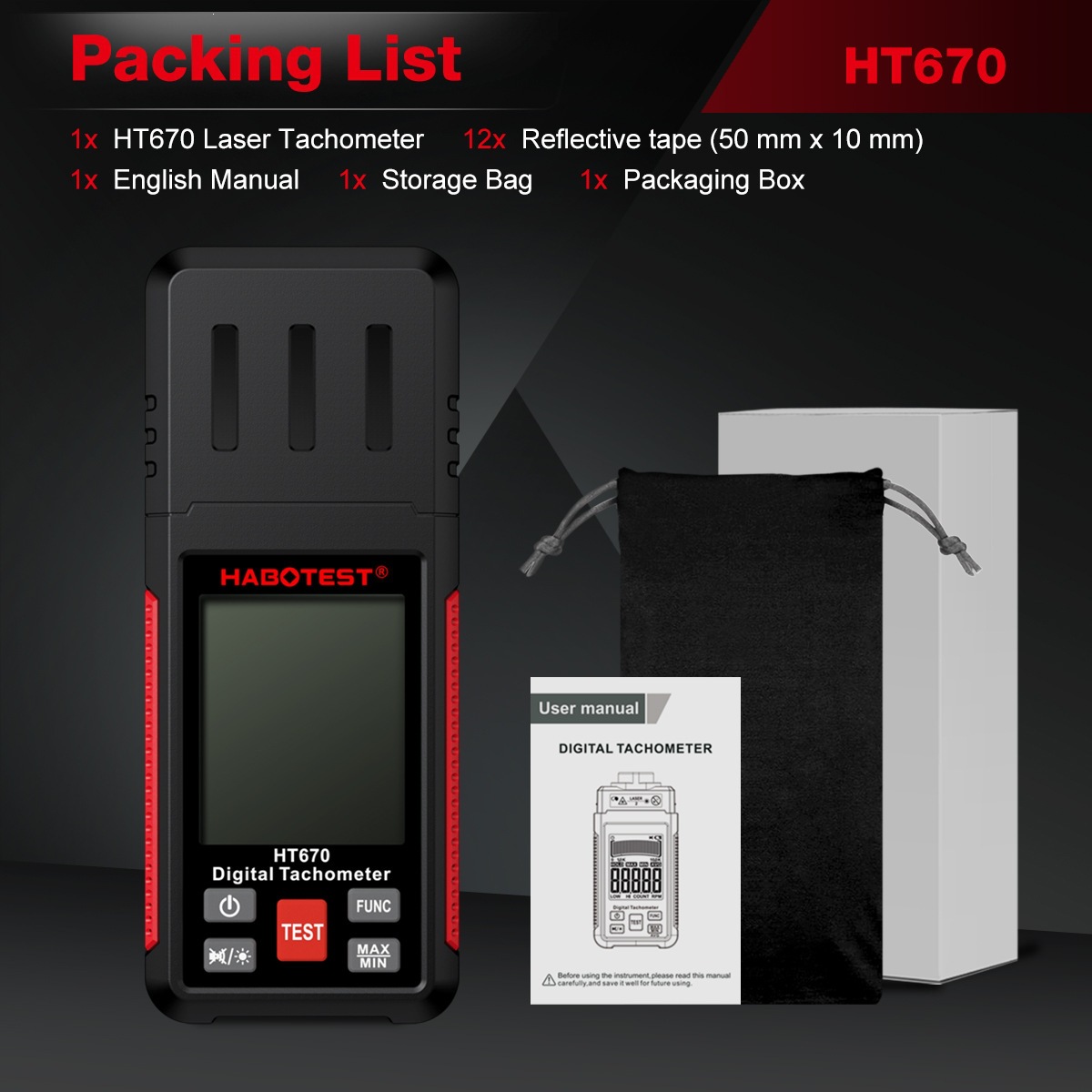 HABOTEST/Huabo HT673/HT670/HT671 Non-Contact Dual-Purpose Tachometer