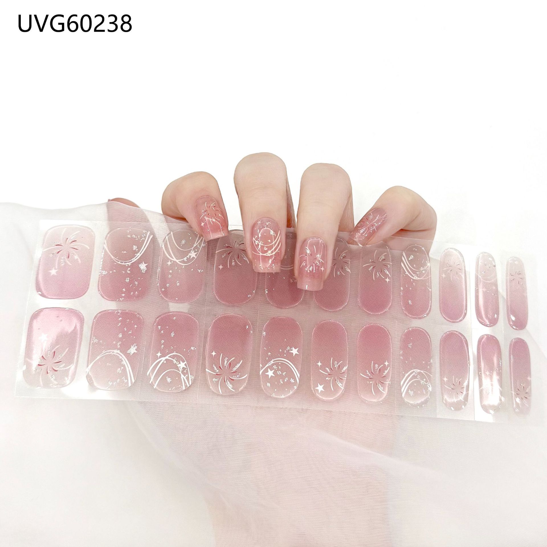 Pegatinas de uñas de gel UV transparentes efecto hielo, semicuradas, con lámina dorada, fototerapia, efecto película de aceite