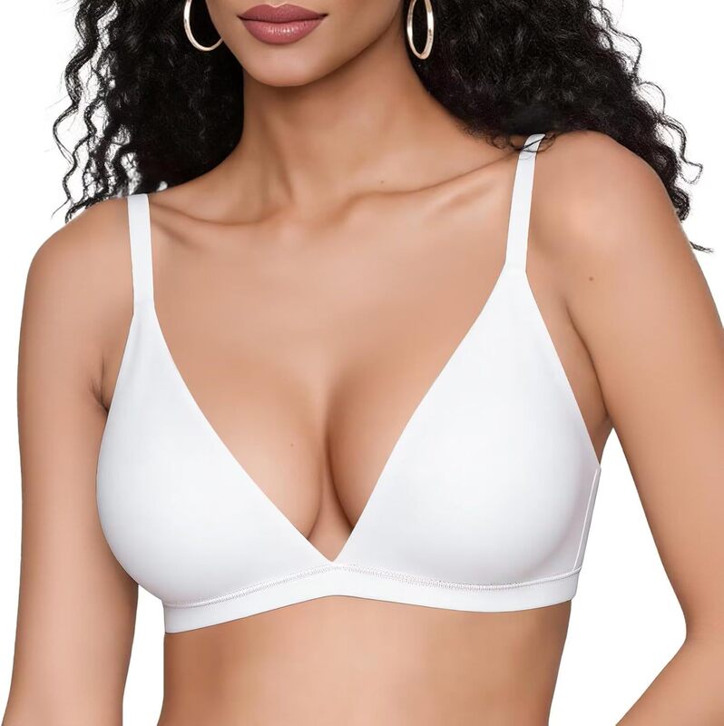 Vertvie Women's Wireless Triangle Bra, Low-Cut, Unlined, Seamless, Wireless, Sexy and Comfortable
