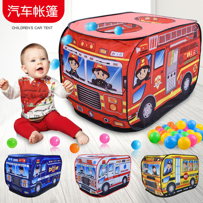 Kids' Tent Indoor and Outdoor Playhouse Fire Truck Police Car Folding Portable Baby Car Tent for Boys and Girls
