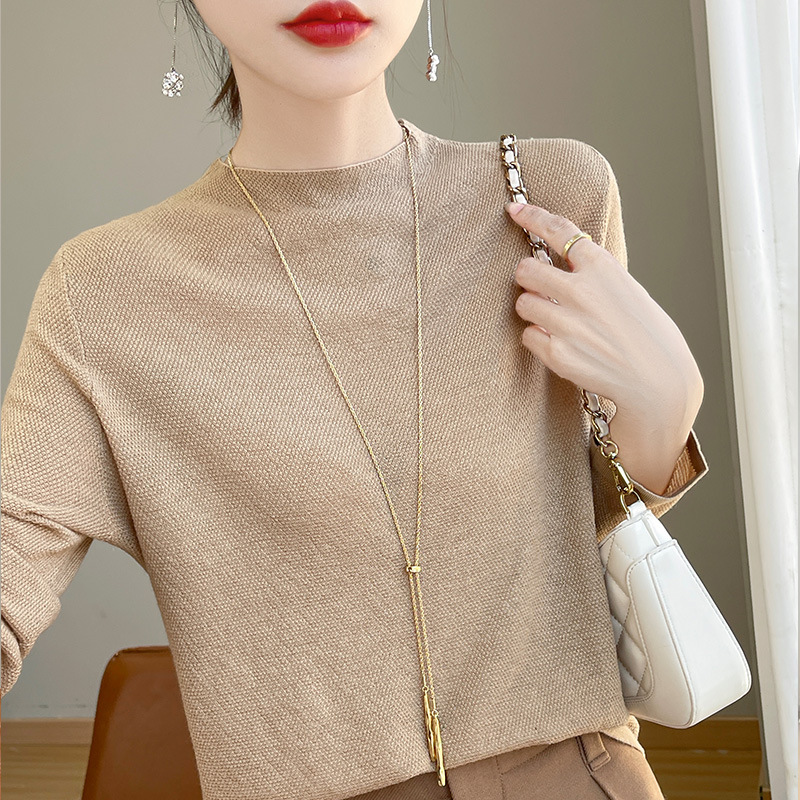 New Knitted Sweater Thin Base Women's Shirt Knitted Style All-match Style Brilliant Silk Women's Base Shirt