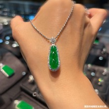 天然缅甸翡翠吊坠满绿银边镶嵌福豆项链颈饰毛衣链阳绿四季豆坠子