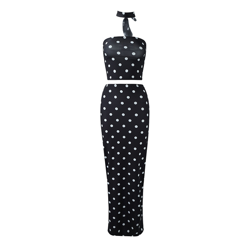 2025 Summer New European American Style Elegant Polka Dot Print Crop And Tank Top Two-Piece Set_ecoleips.com
