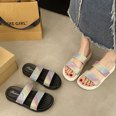 跨境女夏外穿網紅時尚一字拖厚底軟底拖鞋學生百搭平底涼拖鞋批發