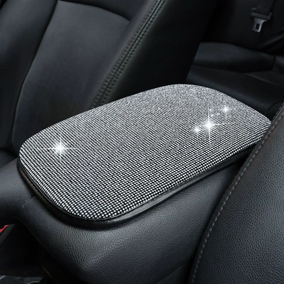 Cross-Border Car Interior Accessories, Diamond-Encrusted Car Armrest Box Mat, Creative Diamond-Encrusted Armrest Protective Cover, Hot-Drilled Diamond Armrest Pad (Armrest box) - black-white-diamond