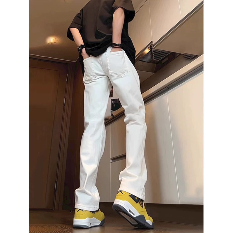 White Jeans Men's Straight Slim-fit Tall Ladded American-style Vibe Trendy All-match Micro-flared Pants