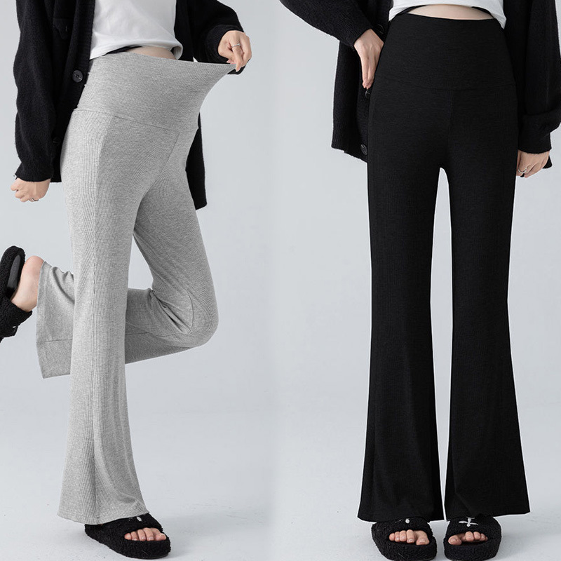 [Customized] Maternity Wear Xiaohongshu Popular Korean Style Autumn and Winter Thin Velvet Warm Belly-Free High-Waisted Trendy Bell-Bottom Pants