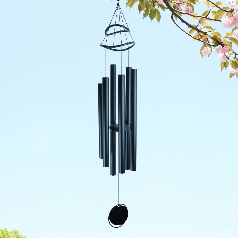 Креативное алюминиевое кольцо с двойным кольцом, Европейская и американская классика, Новая металлическая трубка 2023 года с 6 трубками, матовый черный колокольчик ветра