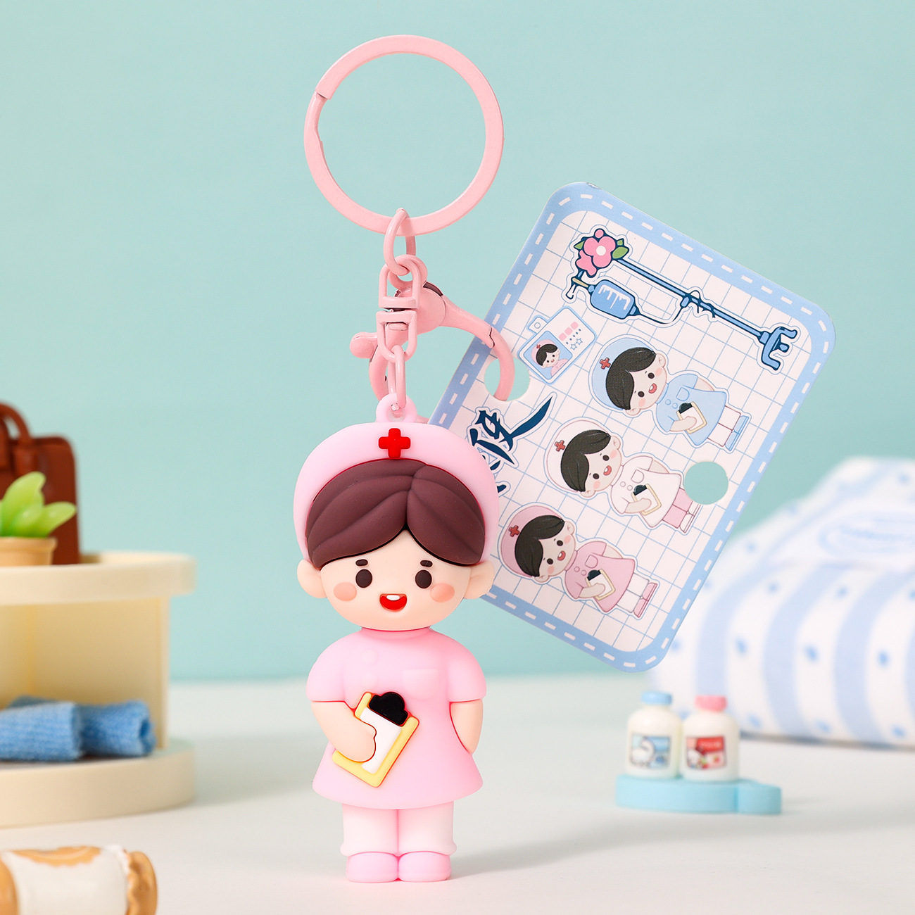 Ángel blanco doctor llavero bolsas de goma suave colgantes creativos regalos de vacaciones originales regalos de enfermeras al por mayor