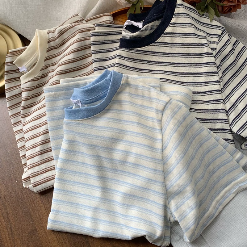 Clearance sale!Striped crew neck short-sleeved T-shirt
