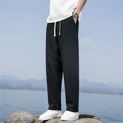 Men's Linen Trousers 2025 New Summer Cotton-Linen Thin Trousers with Drape Wide Leg Loose Fit Versatile Straight Leg Casual Trousers