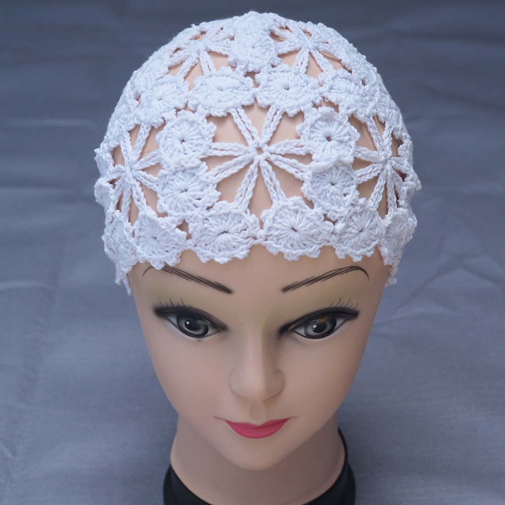 yunweny手工钩编复古小花针织帽女四季时尚钩针花朵棉线手钩帽子